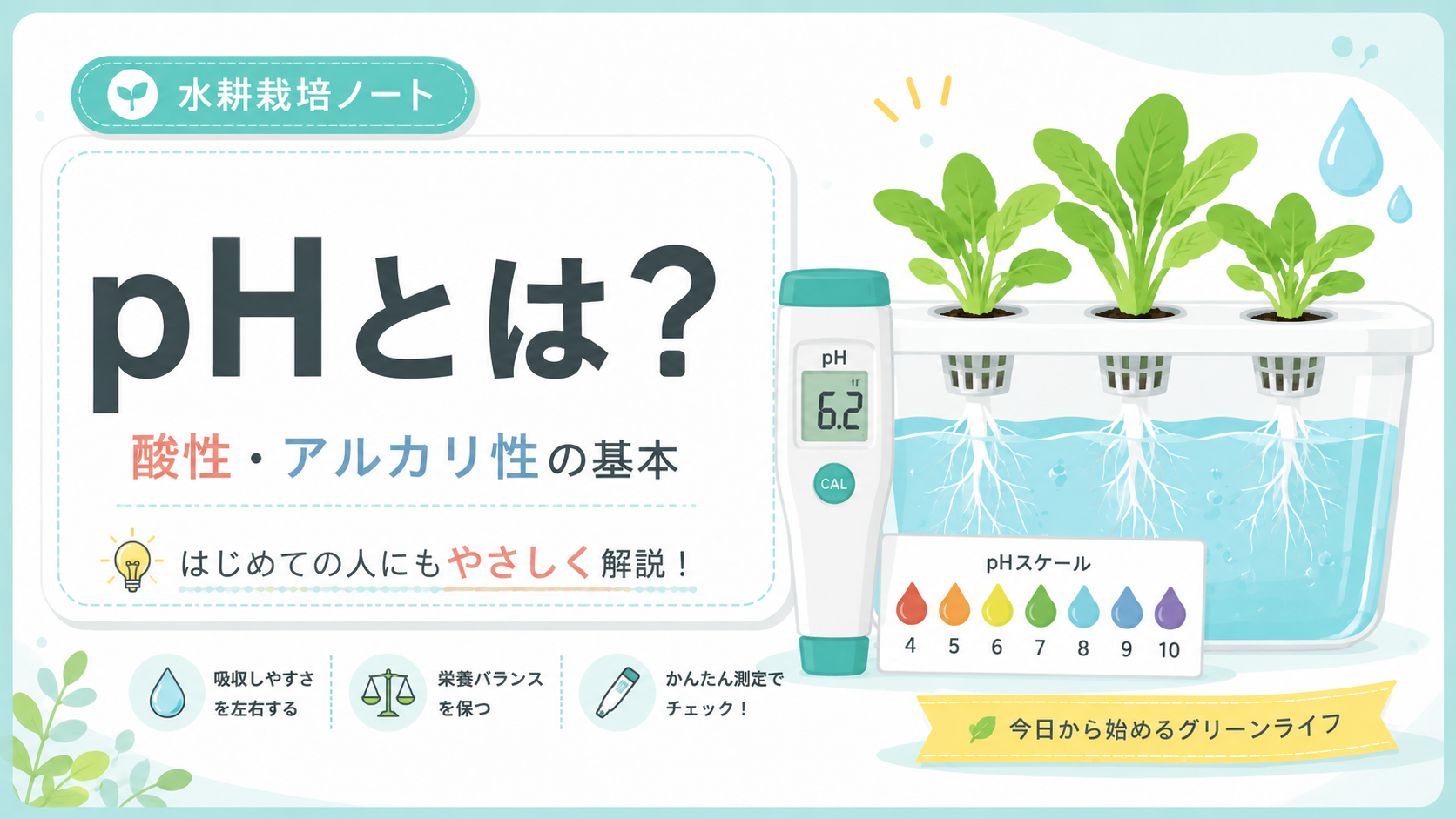 水耕栽培のpHとは？目安・測り方・調整の注意点を初心者向けに解説